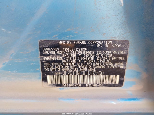 Aukcja sprzedaży 2020 Subaru Crosstrek Hybrid, vin: JF2GTDNC3LH282500, numer aukcji: 45098648
