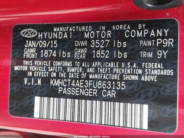 Hyundai ACCENT GLS 2015 KMHCT4AE3FU863135 Image 9