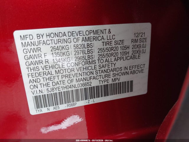 Aukcja sprzedaży 2022 Acura Mdx A-spec Package, vin: 5J8YE1H04NL036652, numer aukcji: 45098674