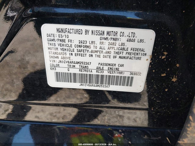 Продаж на аукціоні авто 2010 Infiniti G37x, vin: JN1CV6AR4AM252247, номер лоту: 45098686