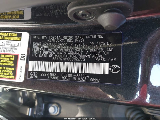 45098694 :رقم المزاد ، 58ADZ1B18SU185773 vin ، 2025 Lexus Es 350 مزاد بيع
