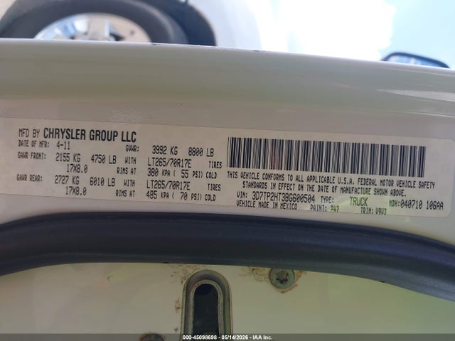 Aukcja sprzedaży 2011 Ram Ram 2500 Slt, vin: 3D7TP2HT3BG600504, numer aukcji: 45098698