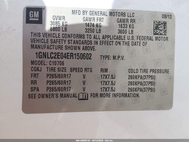 2014 Chevrolet Tahoe Commercial Fleet მანქანა იყიდება აუქციონზე, vin: 1GNLC2E04ER150602, აუქციონის ნომერი: 45098728