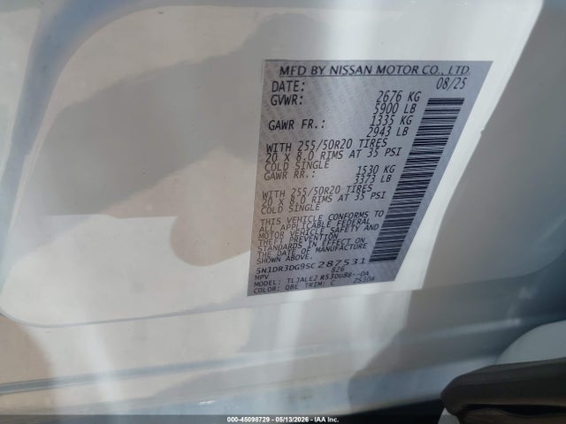 Продаж на аукціоні авто 2025 Nissan Pathfinder Platinum Fwd, vin: 5N1DR3DG9SC287531, номер лоту: 45098729