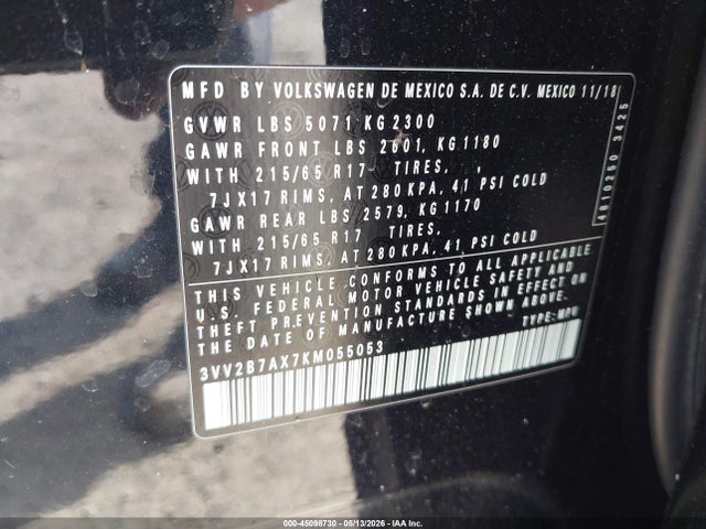 Aukcja sprzedaży 2019 Volkswagen Tiguan 2.0t Se/2.0t Sel/2.0t Sel R-line/2.0t Sel R-line Black, vin: 3VV2B7AX7KM055053, numer aukcji: 45098730