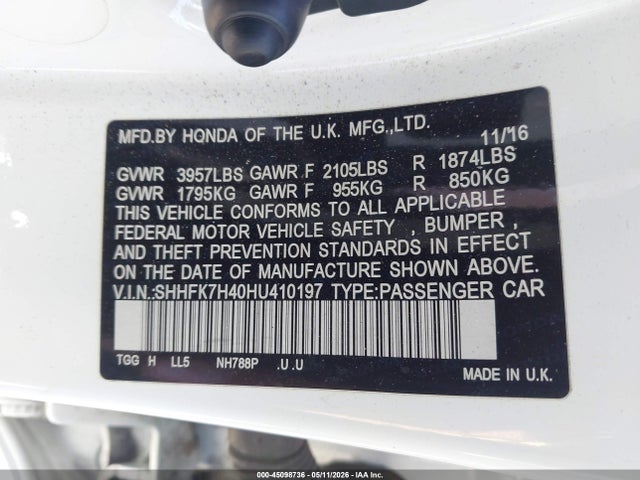 Продаж на аукціоні авто 2017 Honda Civic Sport, vin: SHHFK7H40HU410197, номер лоту: 45098736