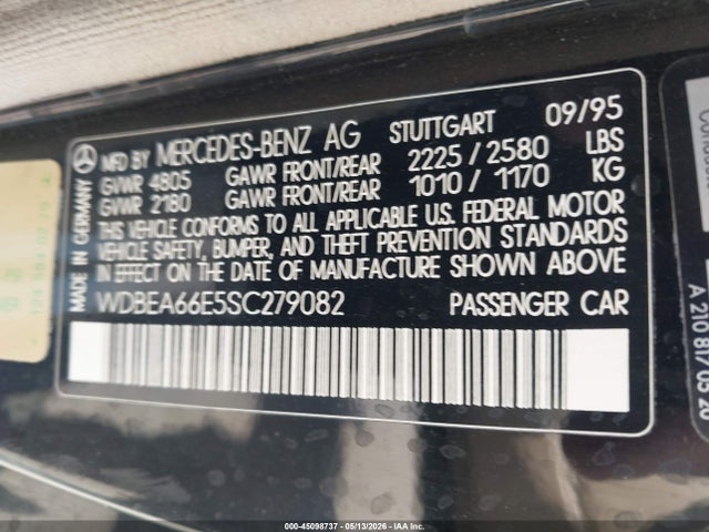 Продажа на аукционе авто 1995 Mercedes-benz E 320, vin: WDBEA66E5SC279082, номер лота: 45098737
