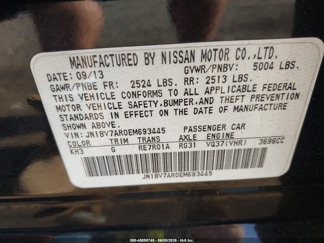 Продажа на аукционе авто 2014 Infiniti Q50 Premium, vin: JN1BV7AR0EM693445, номер лота: 45098745