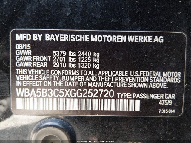 Продажа на аукционе авто 2016 Bmw 535i Xdrive, vin: WBA5B3C5XGG252720, номер лота: 45098752