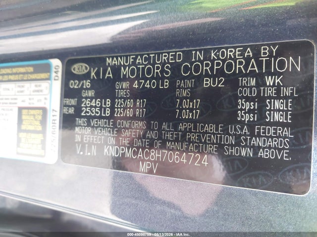 Aukcja sprzedaży 2017 Kia Sportage Lx, vin: KNDPMCAC8H7064724, numer aukcji: 45098759