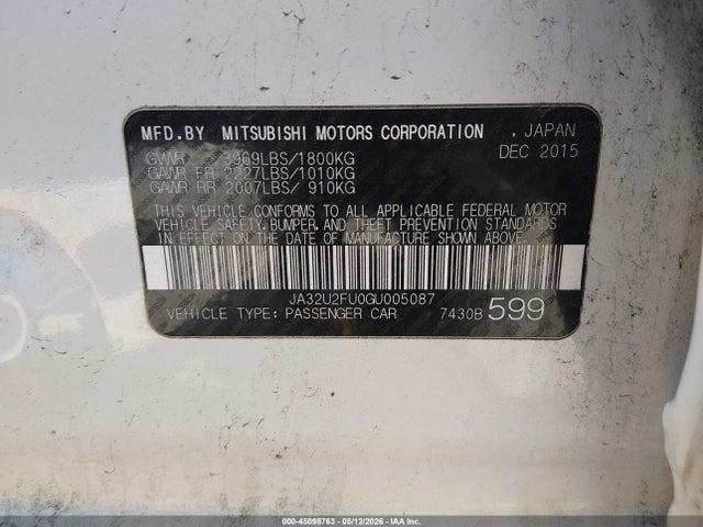 Продаж на аукціоні авто 2016 Mitsubishi Lancer Es, vin: JA32U2FU0GU005087, номер лоту: 45098763
