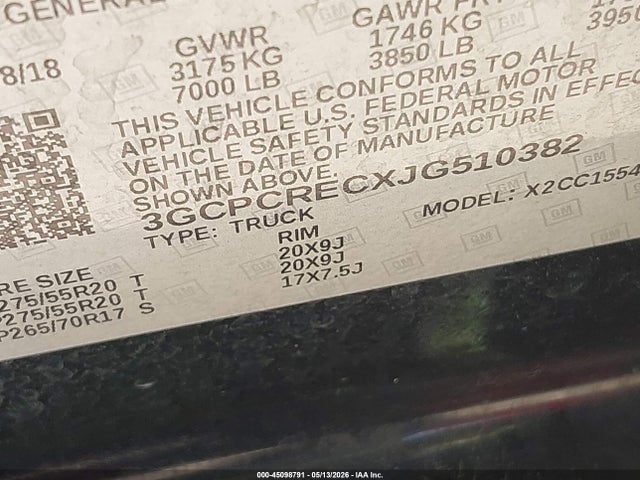 3GCPCRECXJG510382 Chevrolet Silverado 1500 1lt