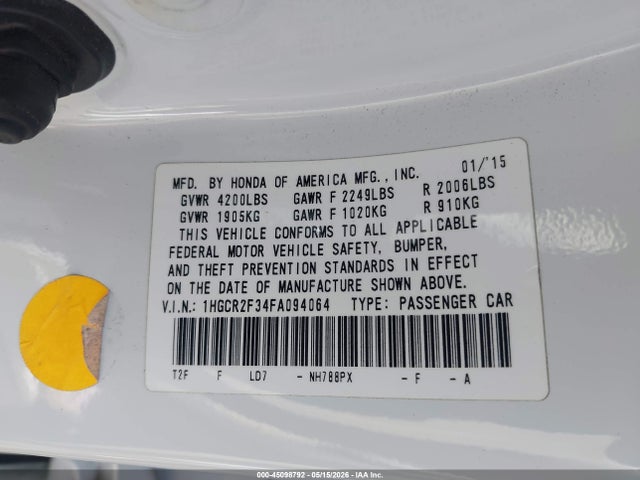 Honda ACCORD LX 2015 1HGCR2F34FA094064 Image 9