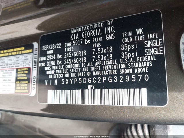 Aukcja sprzedaży 2023 Kia Telluride Sx Prestige X-pro, vin: 5XYP5DGC2PG329570, numer aukcji: 45098794
