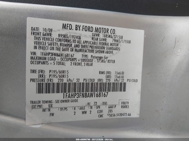 Продаж на аукціоні авто 2010 Ford Focus Se, vin: 1FAHP3FN8AW168167, номер лоту: 45098796