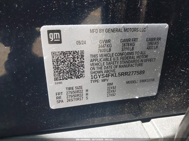2024 Cadillac Escalade 4wd Sport მანქანა იყიდება აუქციონზე, vin: 1GYS4FKL5RR277589, აუქციონის ნომერი: 45098800