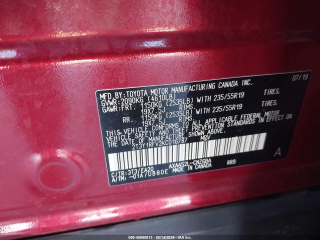2T3Y1RFV2KC016787 Toyota Rav4 Limited