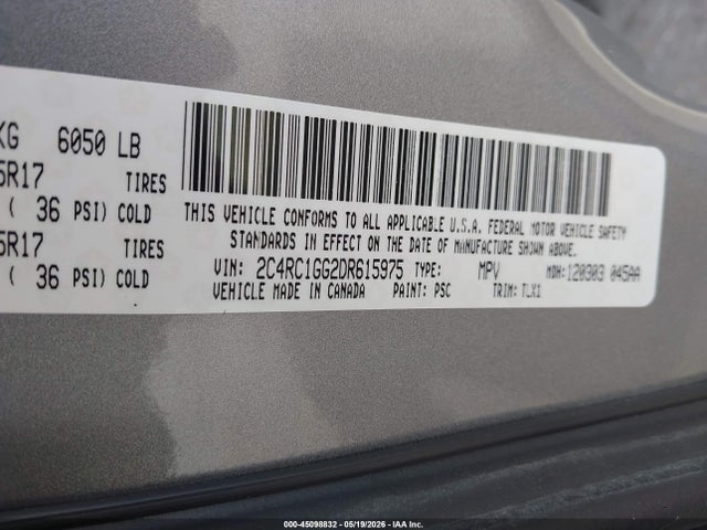 2013 Chrysler Town & Country Limited მანქანა იყიდება აუქციონზე, vin: 2C4RC1GG2DR615975, აუქციონის ნომერი: 45098832