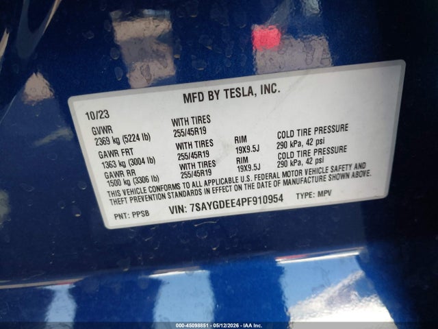 Auction sale of the 2023 Tesla Model Y Awd/long Range Dual Motor All-wheel Drive, vin: 7SAYGDEE4PF910954, lot number: 45098851