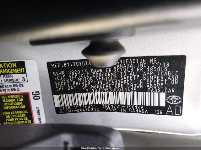 Toyota COROLLA LE 2018 2T1BURHE3JC041425 Image 9