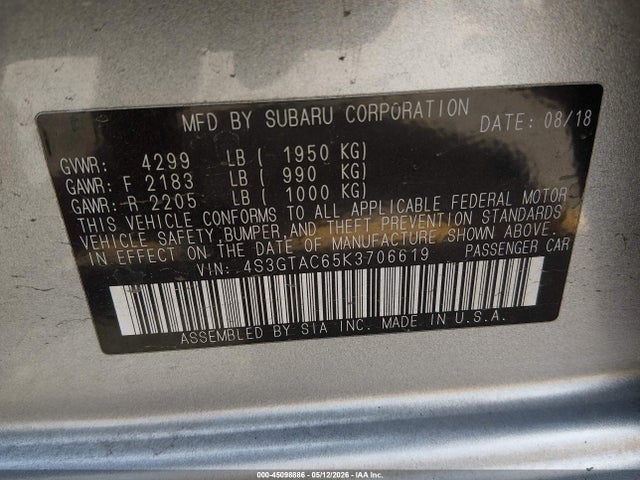Subaru Impreza 2.0i Premium 2019 4S3GTAC65K3706619 Image 9
