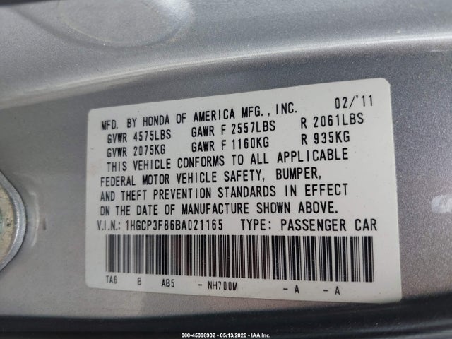 Продаж на аукціоні авто 2011 Honda Accord 3.5 Ex-l, vin: 1HGCP3F86BA021165, номер лоту: 45098902