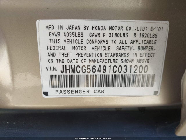 Продаж на аукціоні авто 2001 Honda Accord 2.3 Lx, vin: JHMCG56491C031200, номер лоту: 45098915
