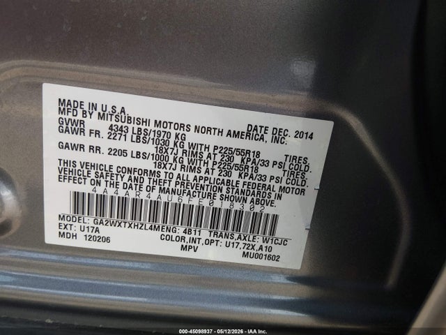 Продаж на аукціоні авто 2015 Mitsubishi Outlander Sport Se, vin: 4A4AR4AU6FE018302, номер лоту: 45098937