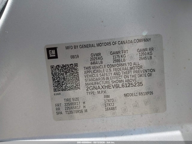 Продаж на аукціоні авто 2020 Chevrolet Equinox Fwd Ls, vin: 2GNAXHEV6L6125235, номер лоту: 45098944