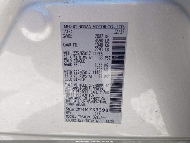 Продажа на аукционе авто 2018 Nissan Rogue S, vin: 5N1AT2MT4JC733398, номер лота: 45098957