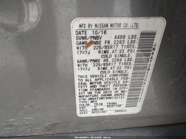 JN8AT2MT3HW132131 Nissan ROGUE SV