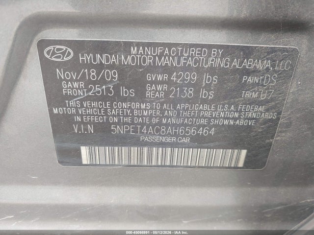 2010 Hyundai Sonata Gls მანქანა იყიდება აუქციონზე, vin: 5NPET4AC8AH656464, აუქციონის ნომერი: 45098991