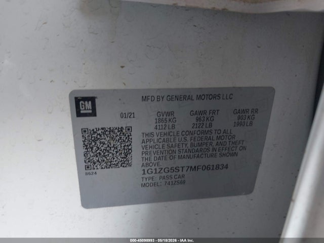 1G1ZG5ST7MF061834 Chevrolet Malibu Fwd Rs
