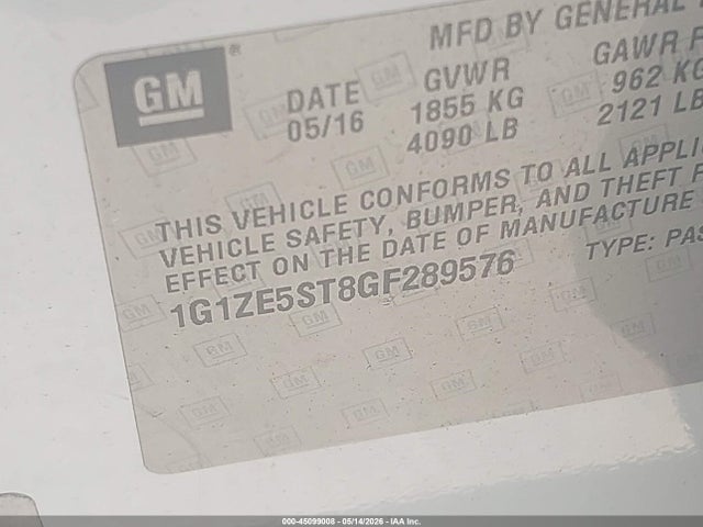 1G1ZE5ST8GF289576 Chevrolet MALIBU 1LT