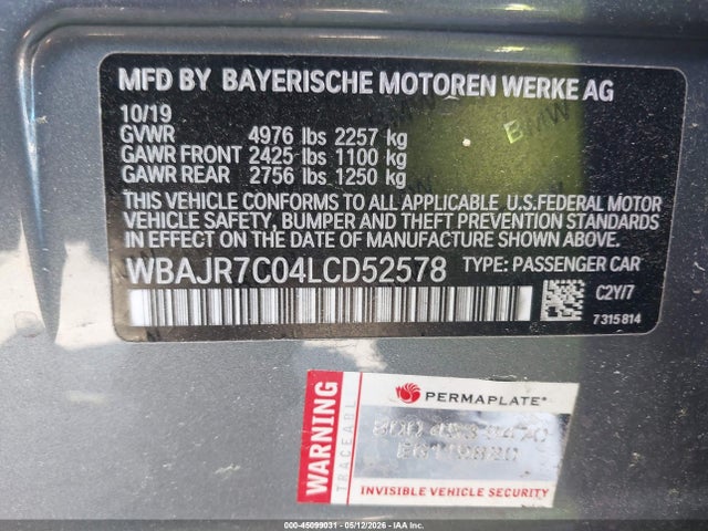 Aukcja sprzedaży 2020 Bmw 530i Xdrive, vin: WBAJR7C04LCD52578, numer aukcji: 45099031