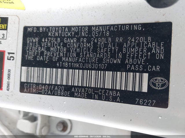 Toyota CAMRY LE 2018 4T1B11HK0JU630107 Image 9