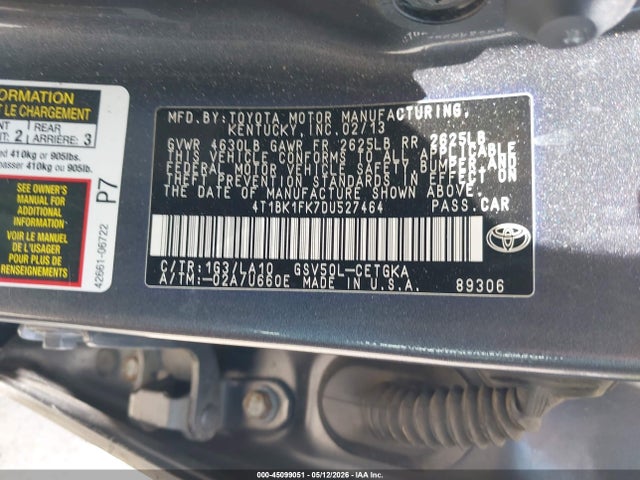 2013 Toyota Camry Xle V6 მანქანა იყიდება აუქციონზე, vin: 4T1BK1FK7DU527464, აუქციონის ნომერი: 45099051