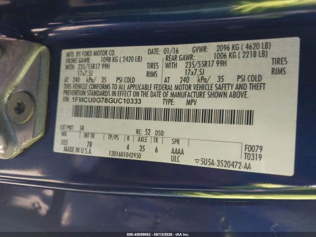 Ford ESCAPE SE 2016 1FMCU0G78GUC10333 Image 9