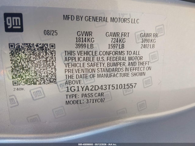 2026 Chevrolet Corvette Stingray , 1lt, Rwd მანქანა იყიდება აუქციონზე, vin: 1G1YA2D43T5101557, აუქციონის ნომერი: 45099085