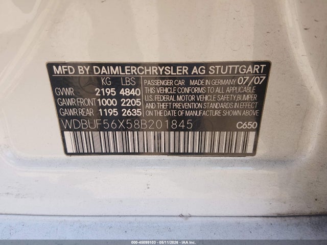 Aukcja sprzedaży 2008 Mercedes-benz E 350, vin: WDBUF56X58B201845, numer aukcji: 45099103