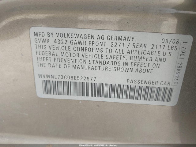 Aukcja sprzedaży 2009 Volkswagen Cc Sport, vin: WVWNL73C09E522977, numer aukcji: 45099111