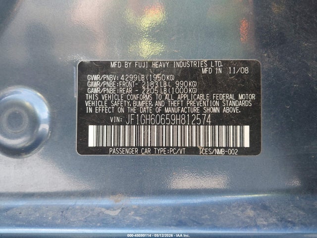Продажа на аукционе авто 2009 Subaru Impreza 2.5i, vin: JF1GH60659H812574, номер лота: 45099114