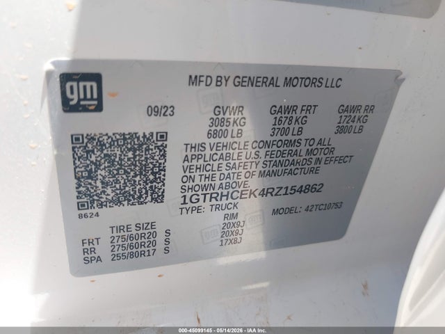 45099145 :رقم المزاد ، 1GTRHCEK4RZ154862 vin ، 2024 Gmc Sierra 1500 2wd  Standard Box Elevation مزاد بيع
