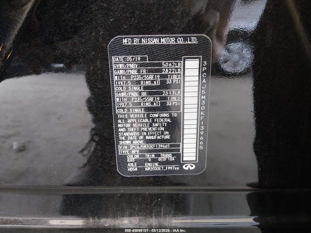 Aukcja sprzedaży 2019 Infiniti Qx50 Essential, vin: 3PCAJ5M30KF139665, numer aukcji: 45099151