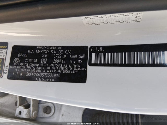 Aukcja sprzedaży 2023 Kia Forte Lxs, vin: 3KPF24AD8PE631934, numer aukcji: 45099155