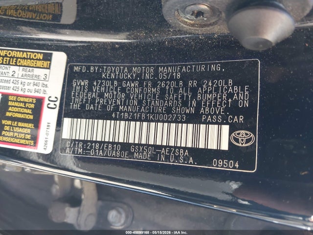 Продажа на аукционе авто 2019 Toyota Avalon Touring, vin: 4T1BZ1FB1KU002733, номер лота: 45099168