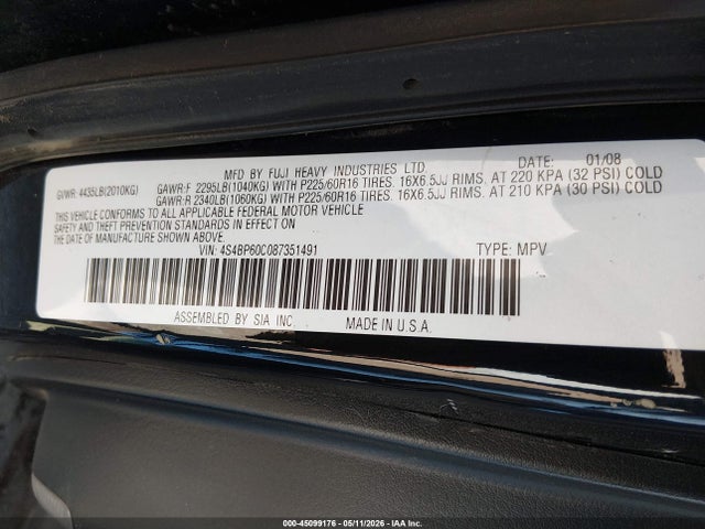 Продаж на аукціоні авто 2008 Subaru Outback, vin: 4S4BP60C087351491, номер лоту: 45099176