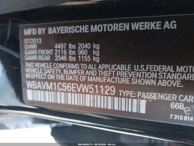 Aukcja sprzedaży 2014 Bmw X1 Sdrive28i, vin: WBAVM1C56EVW51129, numer aukcji: 45099174