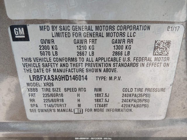 Aukcja sprzedaży 2017 Buick Envision Preferred, vin: LRBFXASA9HD146014, numer aukcji: 45099191