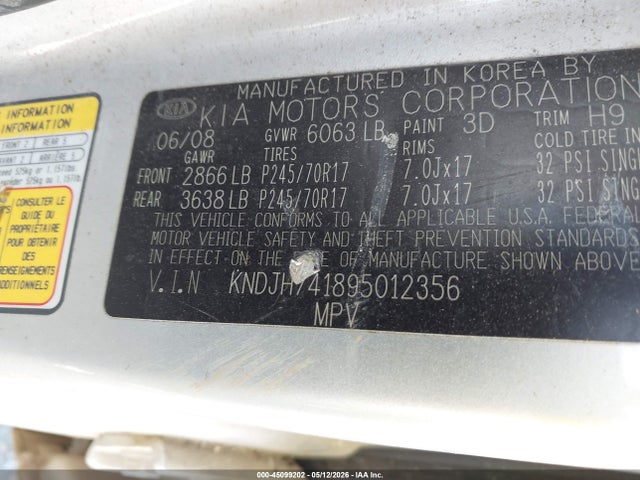 Продажа на аукционе авто 2009 Kia Borrego Ex V6, vin: KNDJH741895012356, номер лота: 45099202